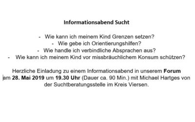 Informationsabend Sucht am 28. Mai